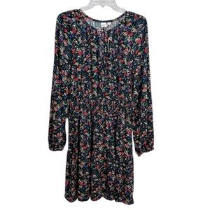 Gap Long Sleeve Smock Waist Splitneck Multi Color Floral‎ Mini Dress M